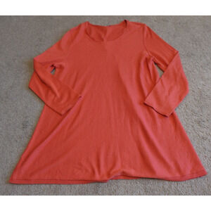 J Jill Women L Blouse Tunic Knit Round Neck Long Sleeve‎ Silk Cotton Coral Pink